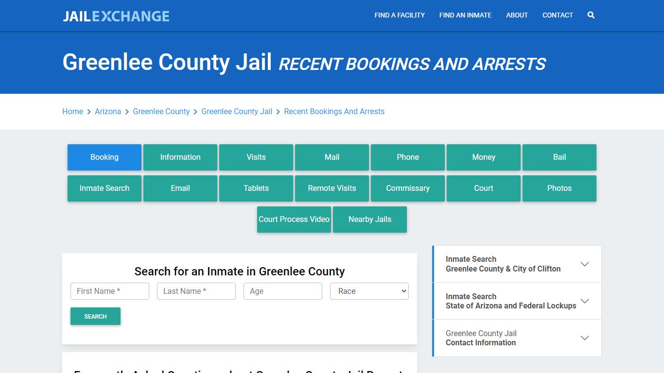 Greenlee County Jail Recent Bookings And Arrests - Jail Exchange